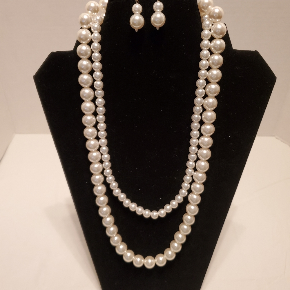 COPY - New Double strand pearl necklace and earrings set